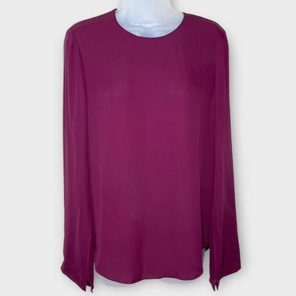 THEORY cranberry long sleeve minimalist silk blouse size small fall luxury - Picture 2 of 6